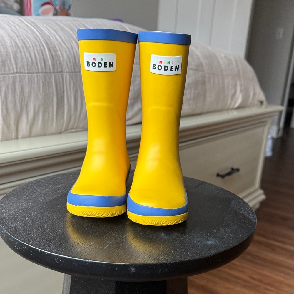 Mini Boden Blue and Yellow Kids Rain Boots